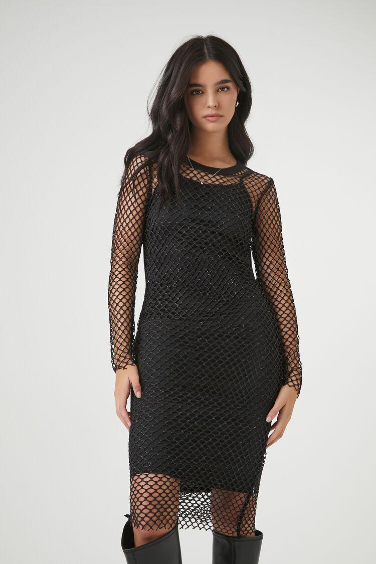 Netted Glitter Knit Combo Dress | Forever 21 Product Image