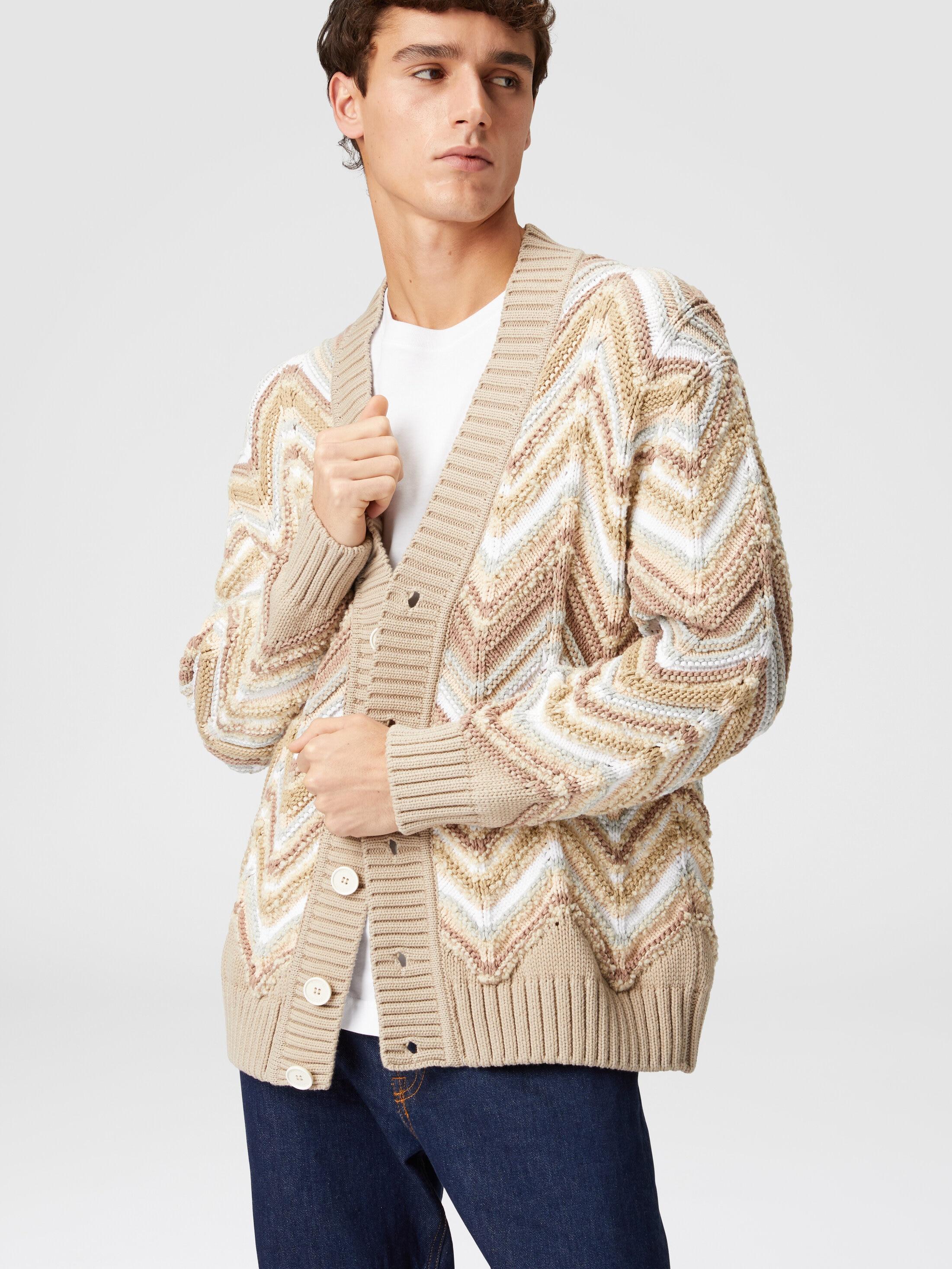 Cotton and wool blend cardigan with macro zig zag Product Image