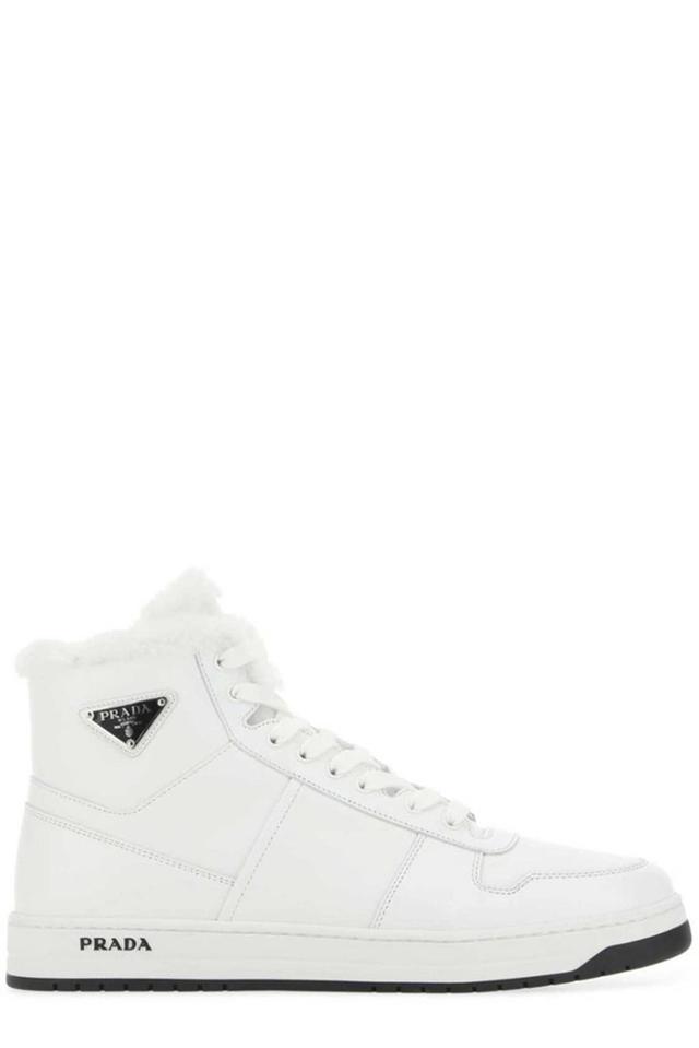 PRADA New Avenue Triangle High-top Sneakers In Bianco Nero Product Image