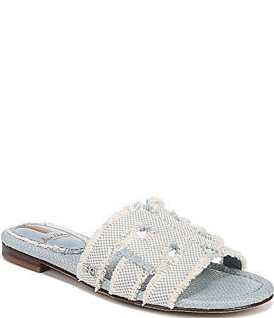 Sam Edelman Bay Fray Linen and Canvas Double E Logo Slide Sandals Product Image