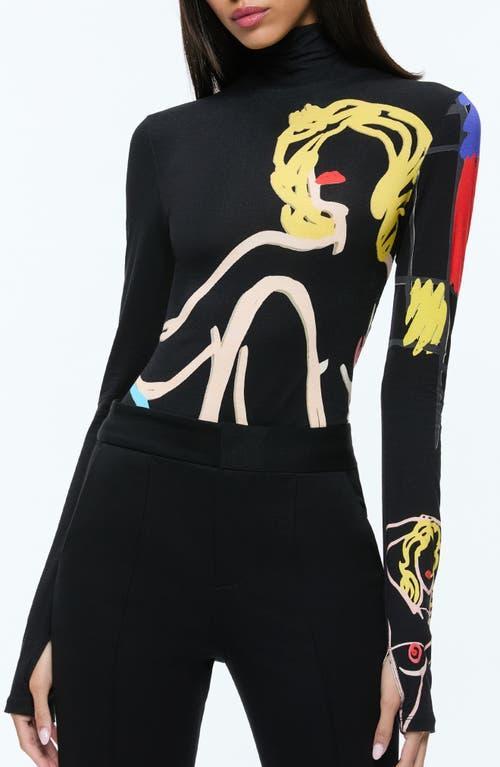 ALICE AND OLIVIA Alice + Olivia X Tom Wesselmann Delaina Print Turtleneck Top In Black Product Image