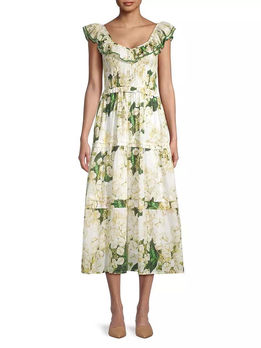 Tuscany Smocked Floral Cotton Midi-Dress Product Image