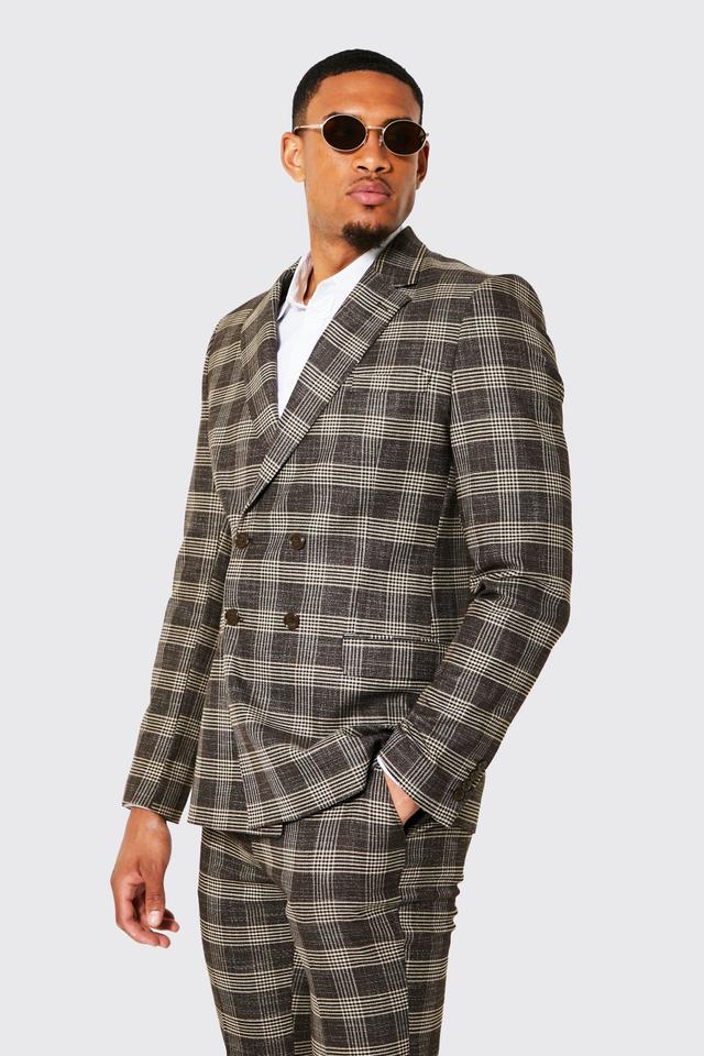 Tall Double Breasted Slim Check Suit Jacket | boohooMAN USA Product Image