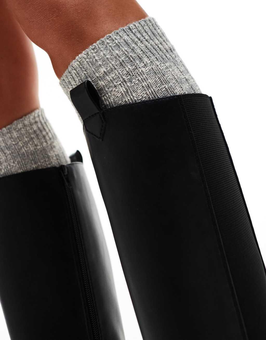 Public Desire Wide Fit Bryant pull on knee boots in black PU Product Image