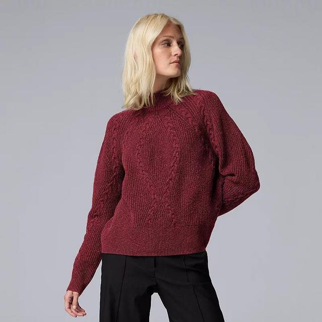 Womens Simply Vera Vera Wang Cable Mock Neck Sweater Opulent Red Product Image