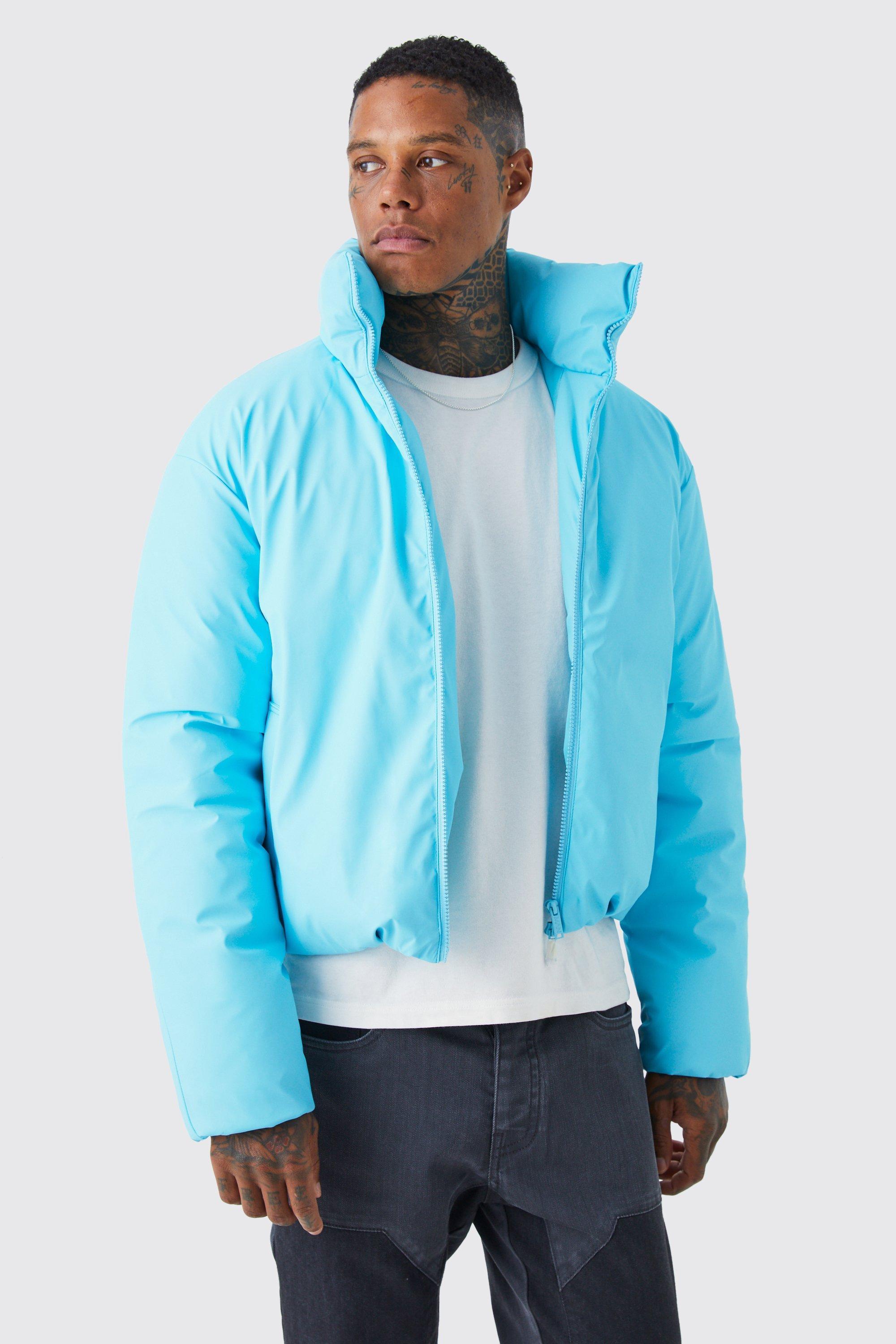 Boxy Funnel Neck Coated Puffer | boohooMAN USA Product Image