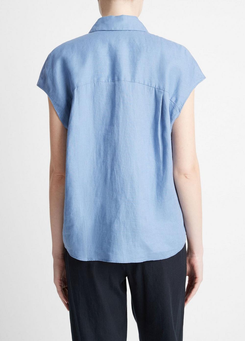 Linen Cap-Sleeve Button-Front Blouse Product Image