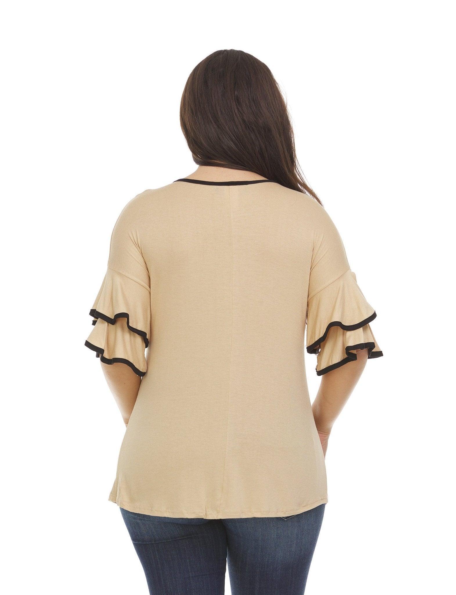 Womens Multi Ruffle Sleeve Top With Contrast Color Trim On Ruffles & Neckline Product Image