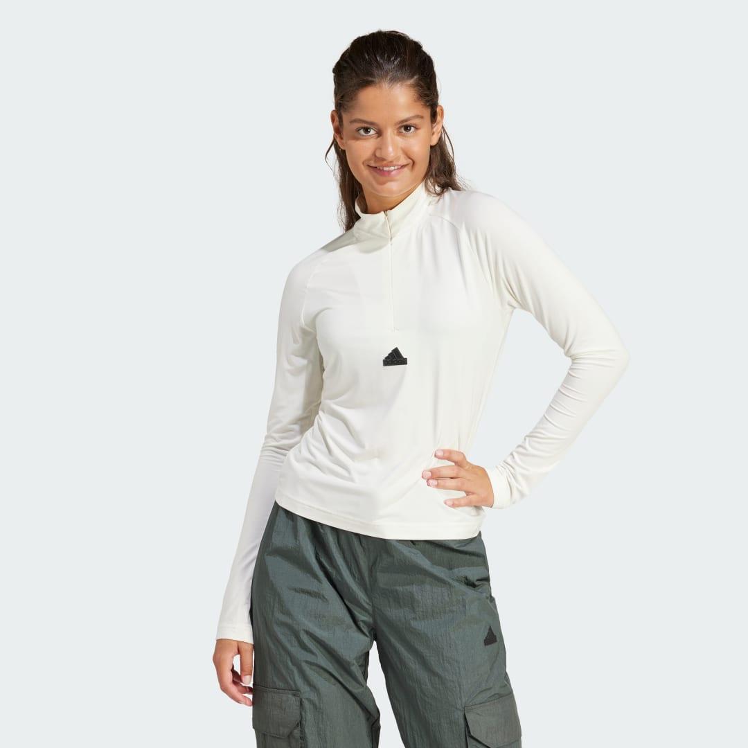 adidas City Escape Quarter-Zip Long Sleeve Tee Off White 2XL Womens product image