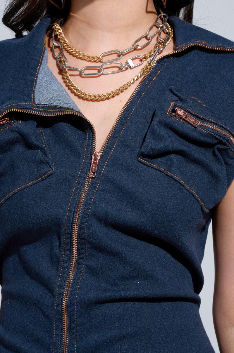 DONT MESS WITH ME COLLARED DENIM MAXI DRESS Product Image