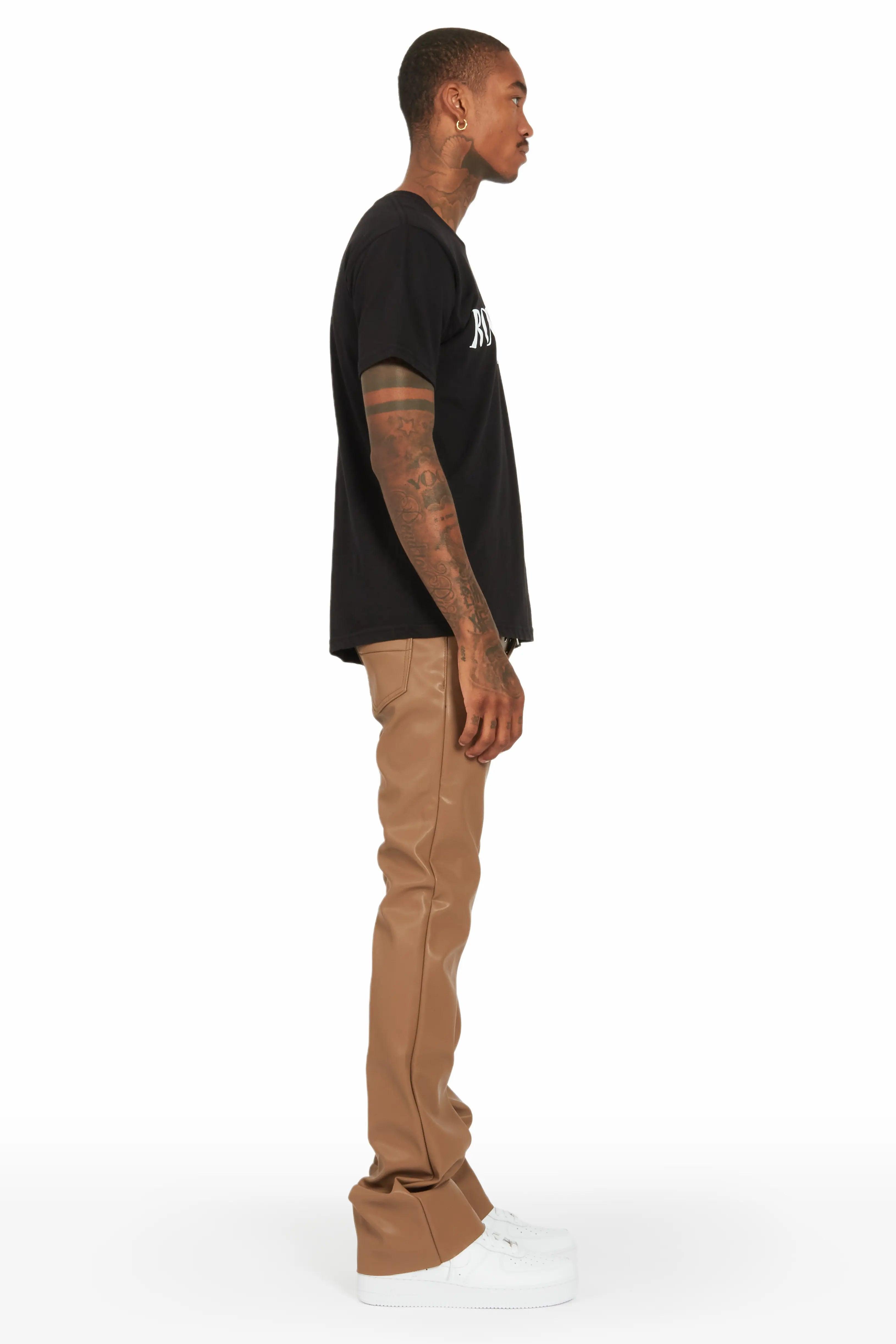 Ricky Beige Faux Leather Stacked Jean Male Product Image