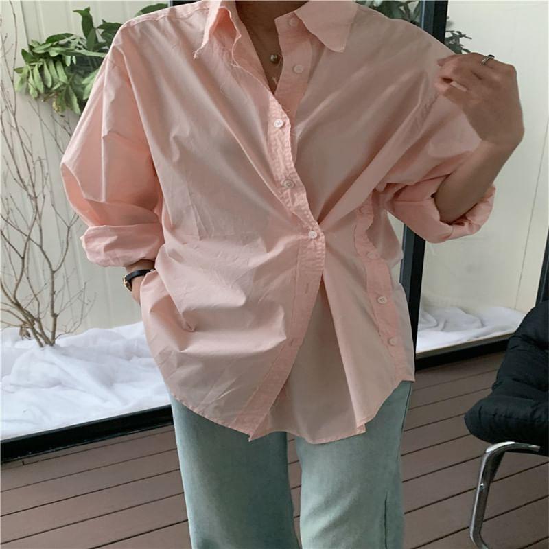 Long-Sleeve Twisted Plain Shirt Product Image