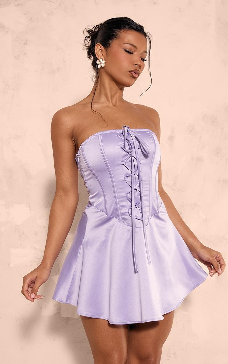 Lilac Satin Corset Bandeau Shift Dress Product Image