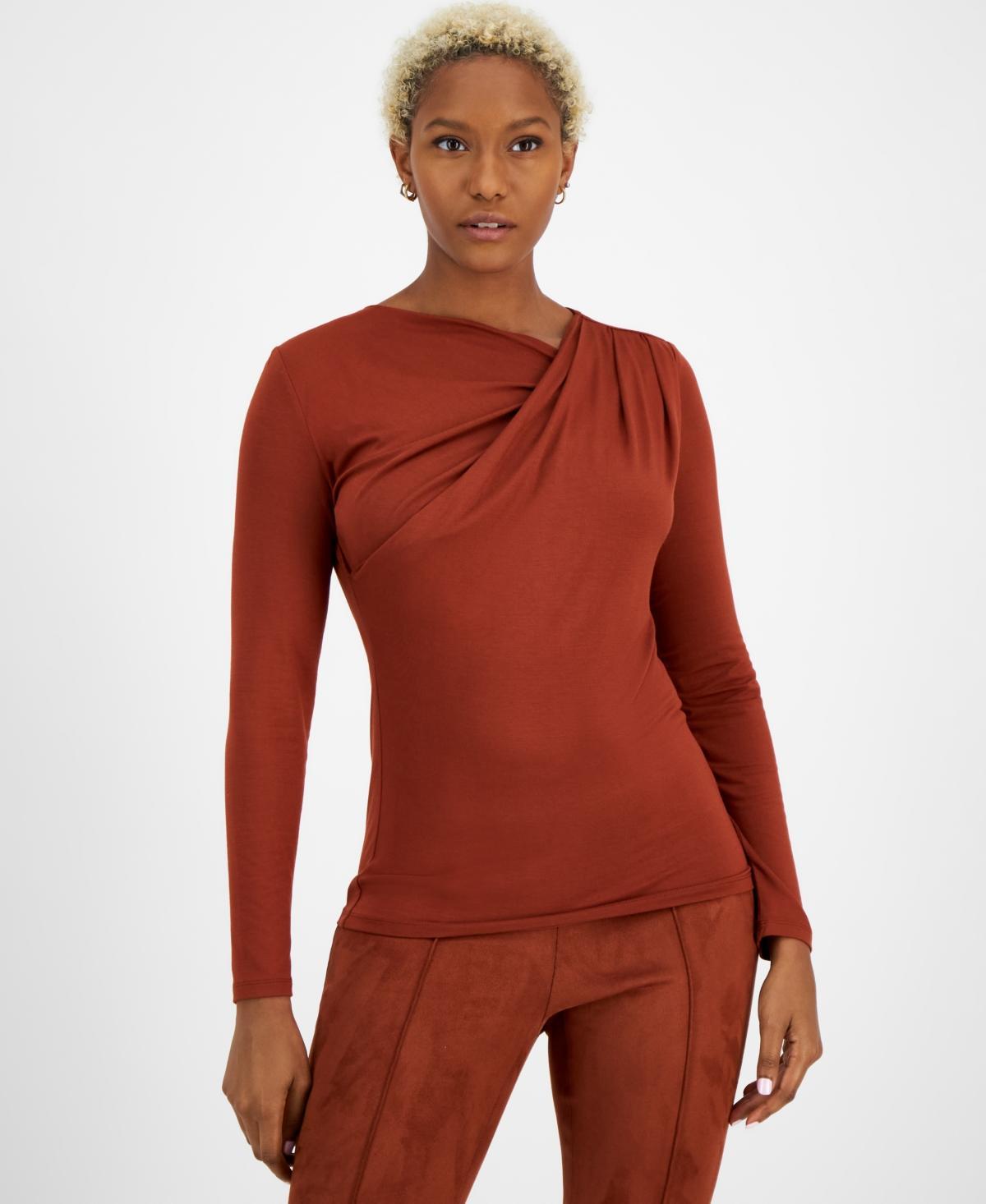 Bar Iii Womens Asymmetric-Neck Long-Sleeve Top, Created for Macys Product Image