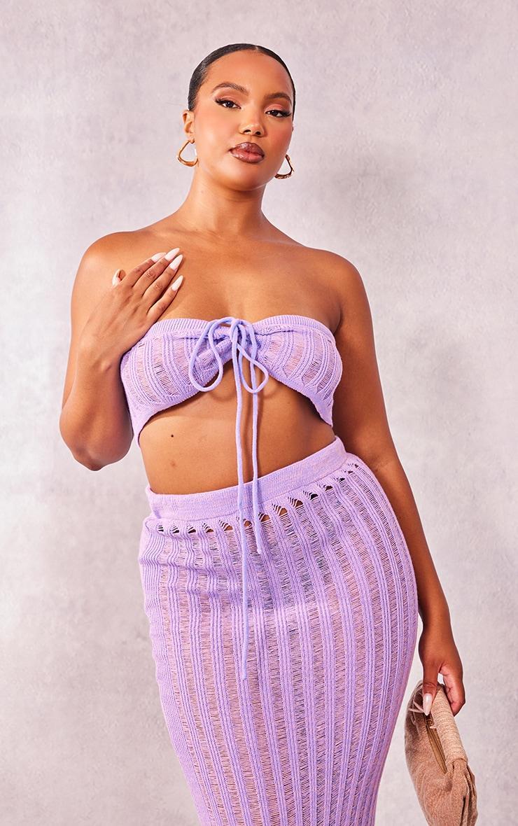 Plus Lilac Knitted Tie Front Bandeau Top Product Image