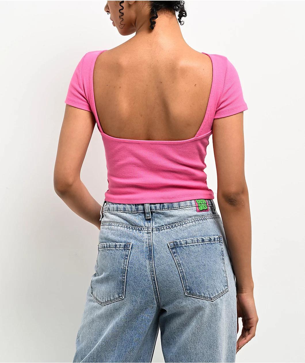 Zine Rita Pink Open Back Crop T-Shirt Product Image