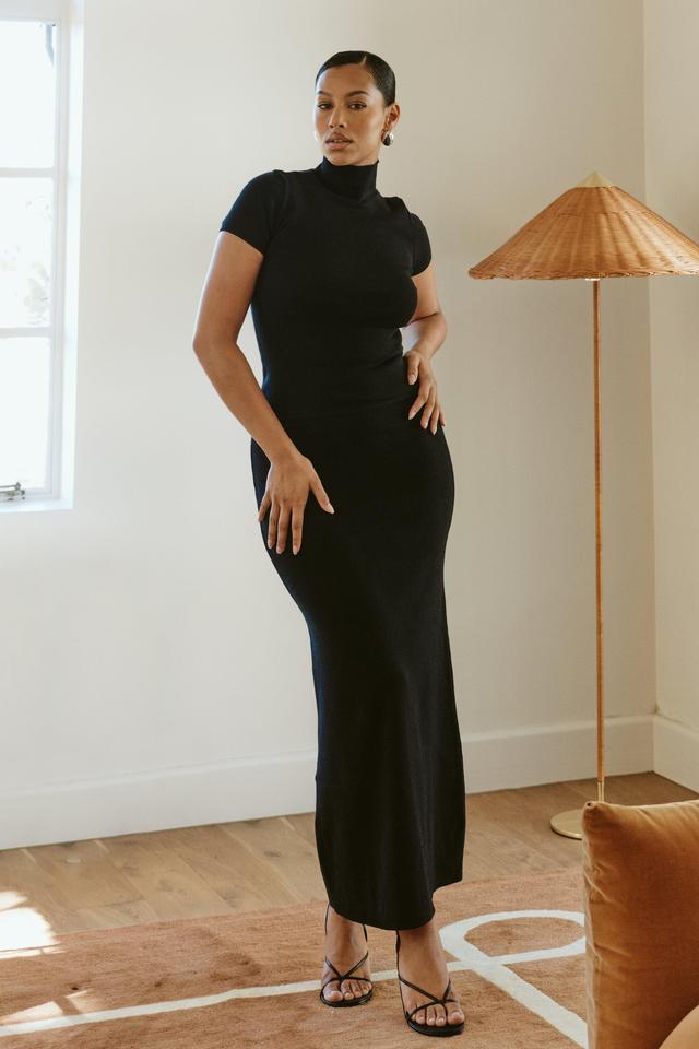 Avani Mid Rise Knit Maxi Skirt - Black Product Image