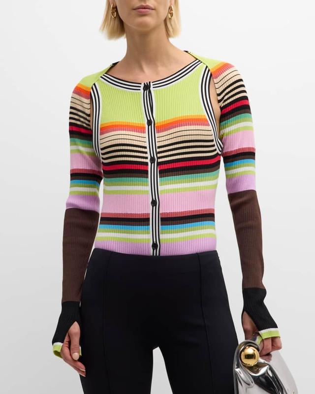 Striped Sleeveless Rib Bodysuit With Bolero Product Image