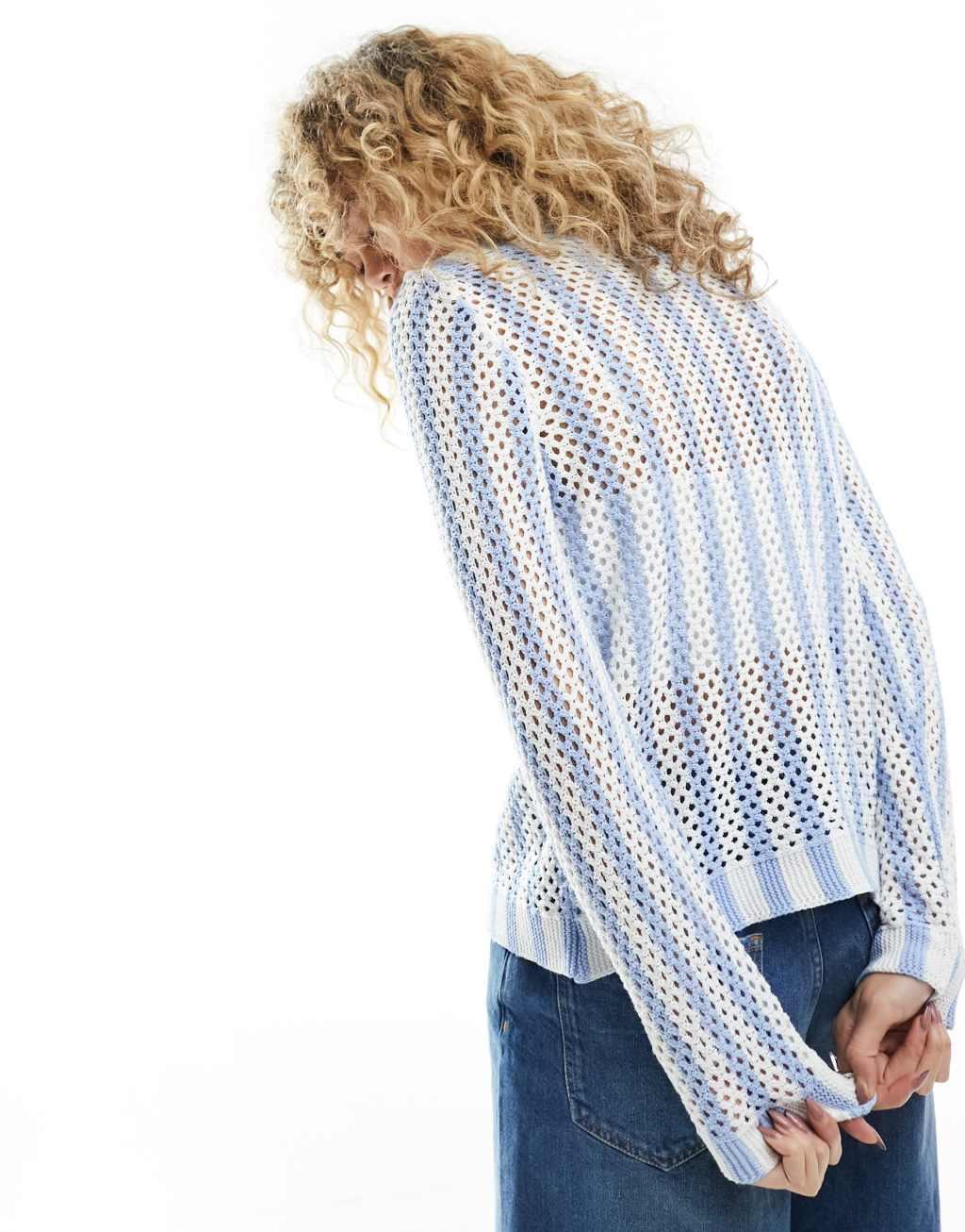 ONLY open knit cardigan in blue stripe   Product Image