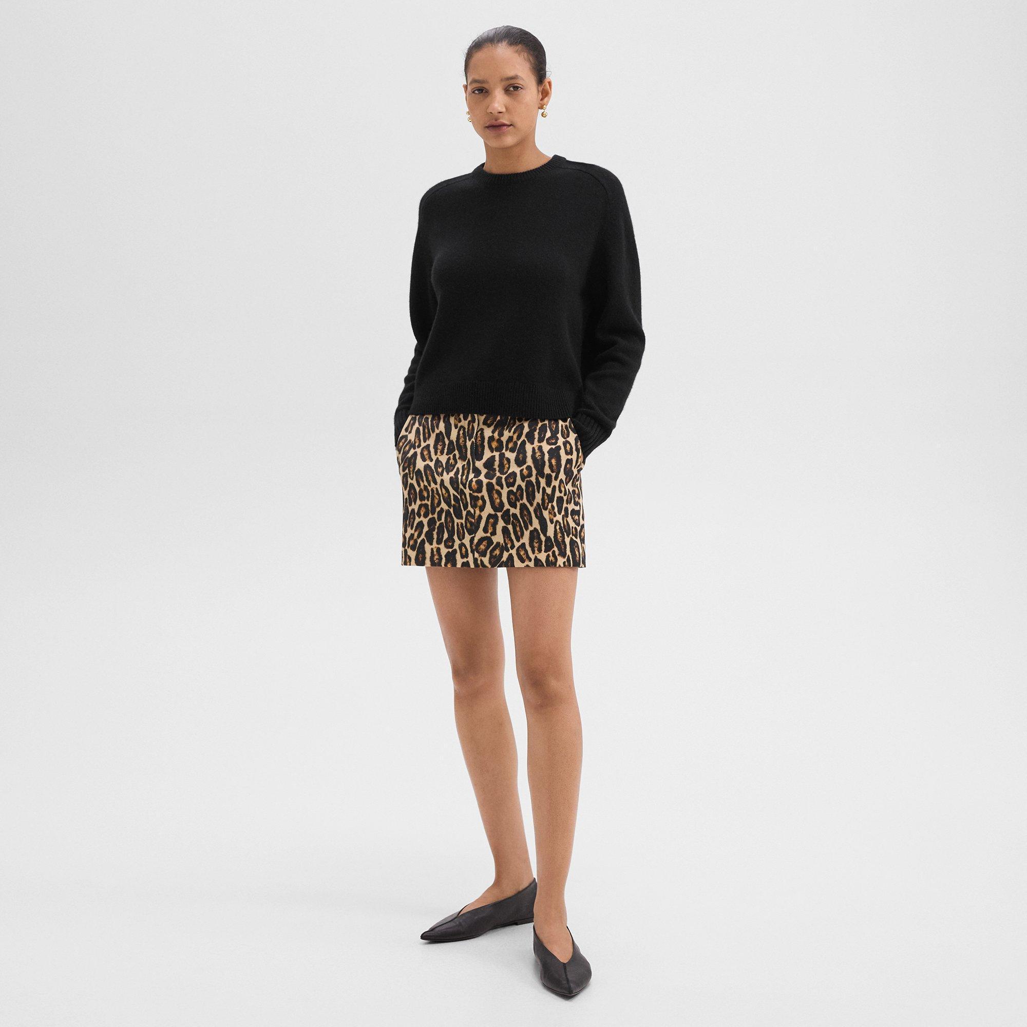 Stretch Leopard Wool Mini Trouser Skirt | Theory Product Image