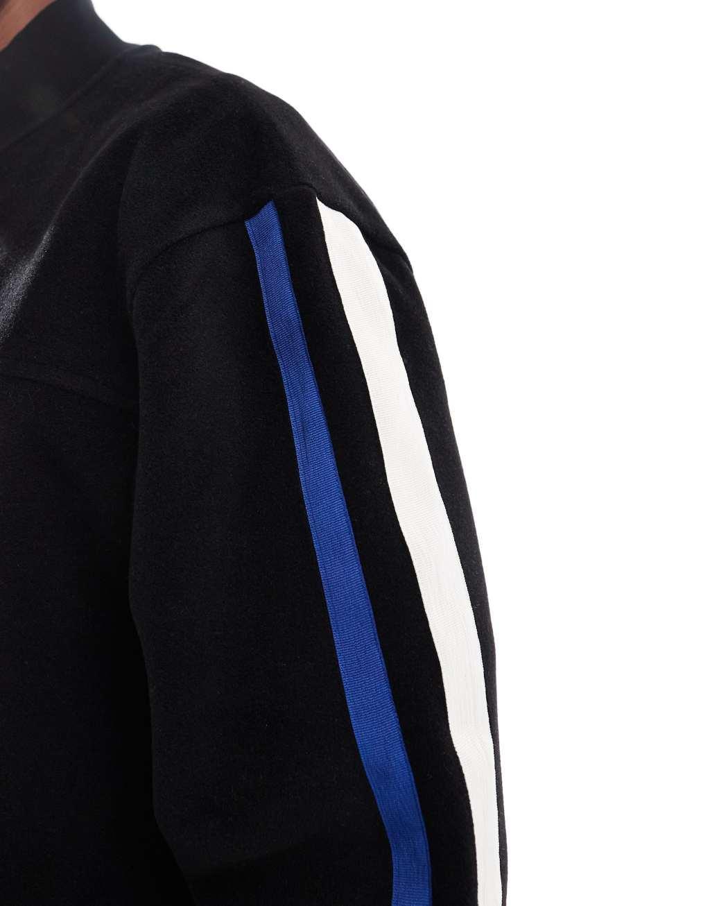 ASOS DESIGN fleece track jacket with taping in black Product Image