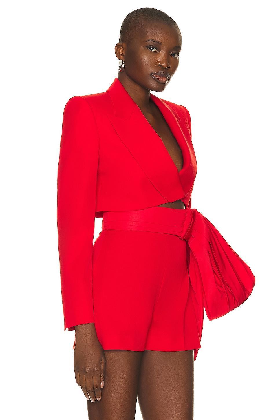 Alexander McQueen Cropped Jacket in Red Product Image