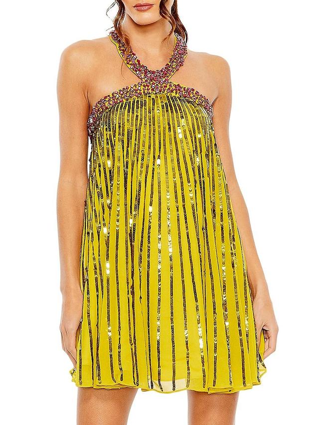 Mac Duggal Sequin Halter Neckline Sleeveless Mini Trapeze Shift Dress Product Image