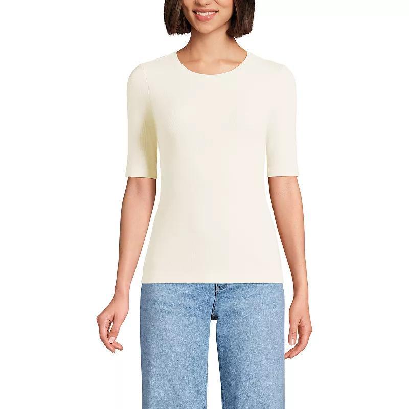 Lands End Womens Drapey Rib Skimming Elbow Sleeve Crew Neck T-shirt Product Image