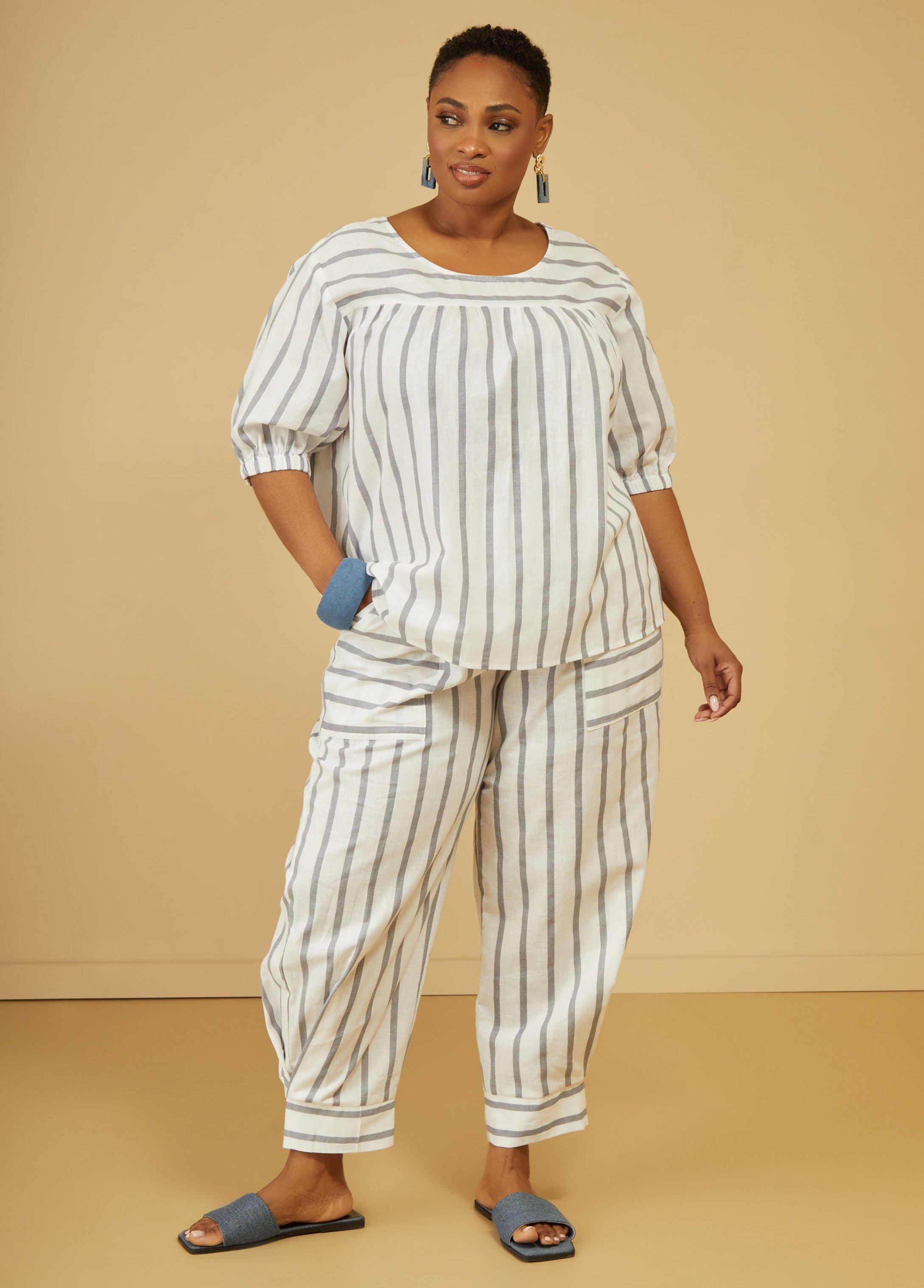 Striped Linen Blend Top Product Image