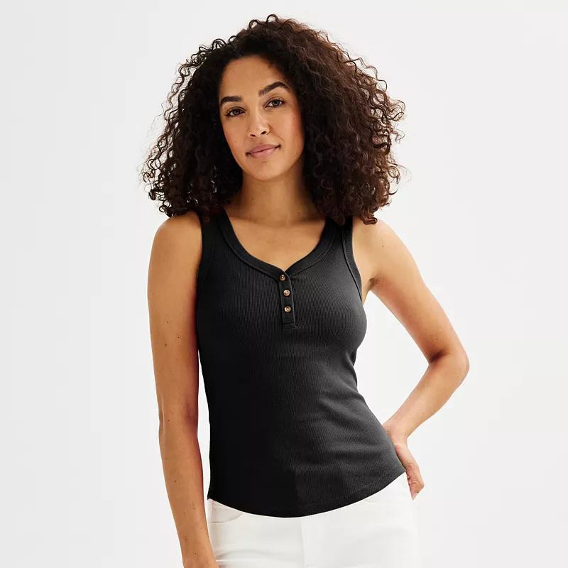 Womens Sonoma Goods For Life Ribbed Slim Fit Henley V-Neck Tank Top Product Image