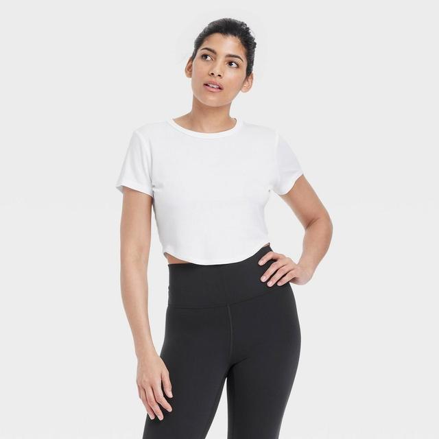 Womens Modal Rib Cropped Short Sleeve Shirt - All In Motion White M Product Image