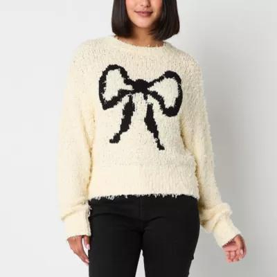 Arizona Juniors Womens Crew Neck Long Sleeve Bows Pullover Sweater product image