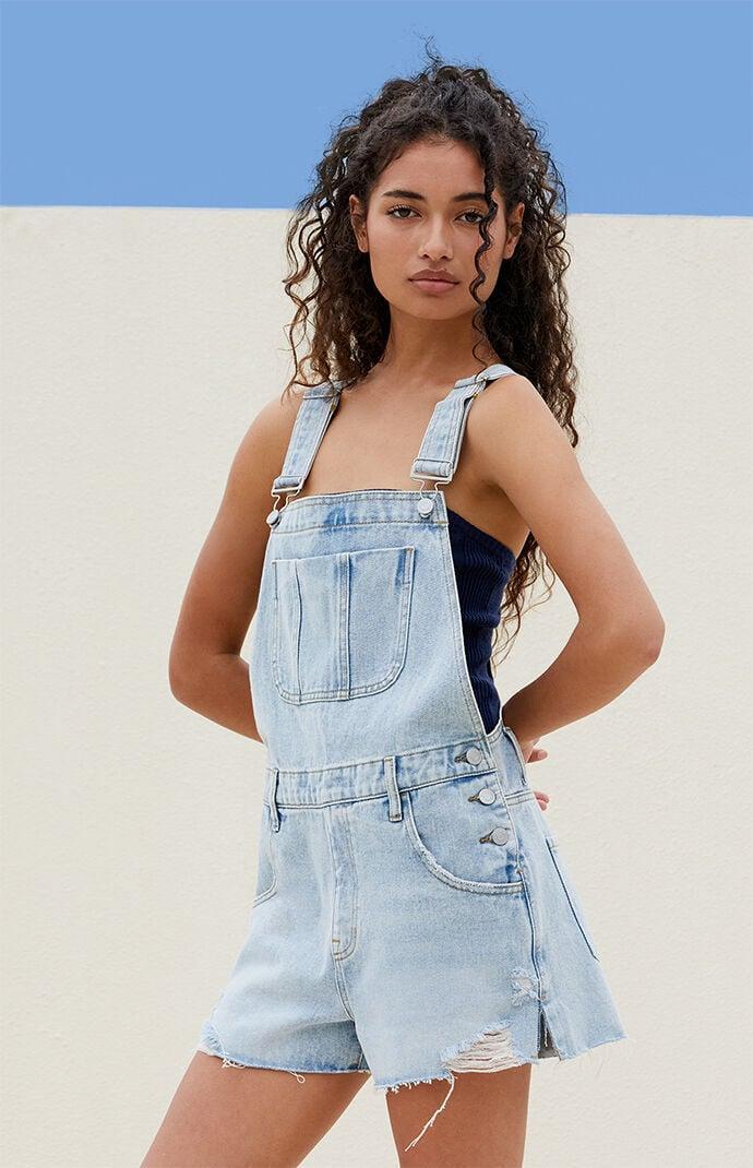 Women's Denim Short Overalls - Product Image