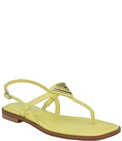 Guess Rainey Logo Embellish Patent Flat Thong Sandals Product Image