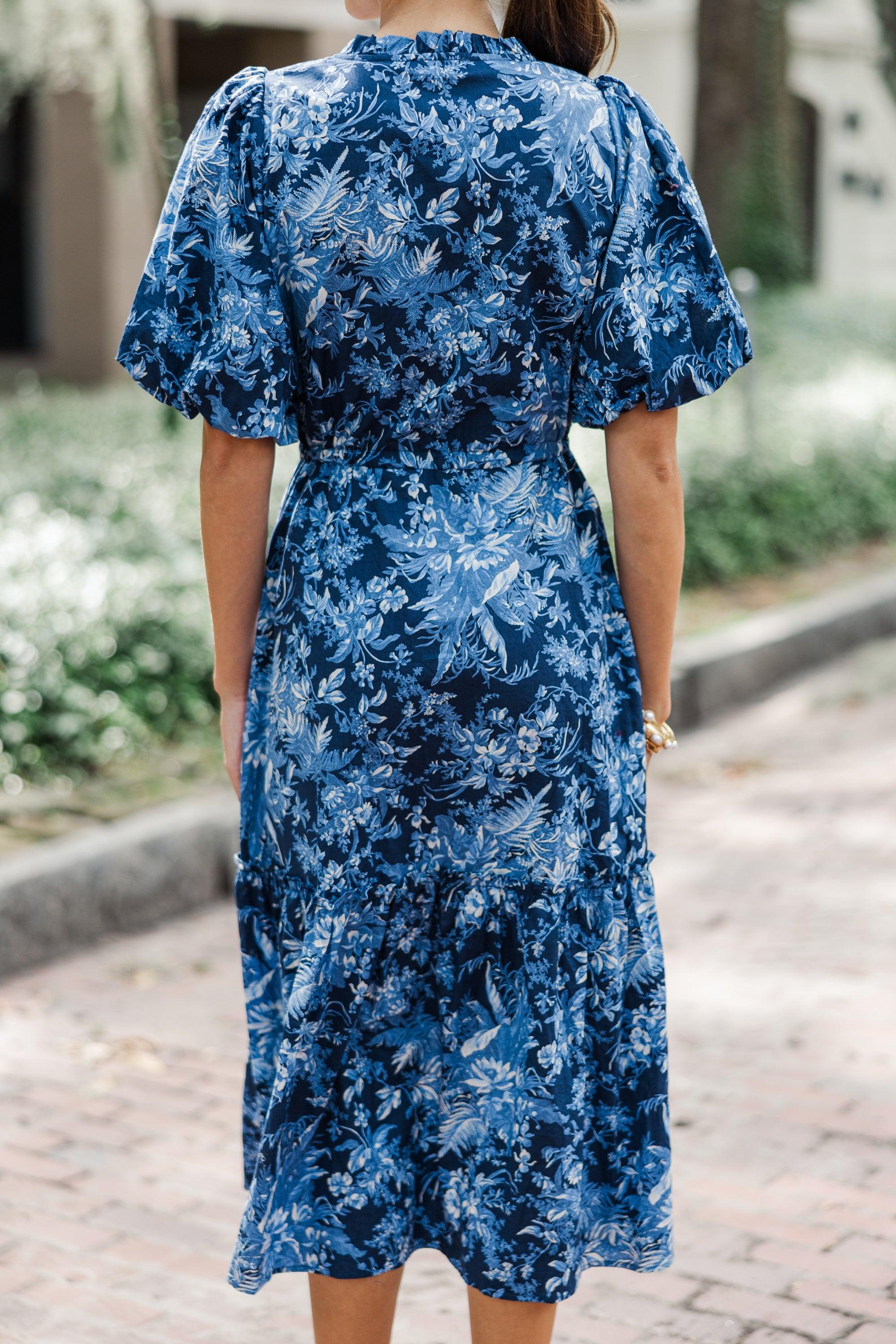 It's A Match Navy Toile Midi Dress Female Product Image