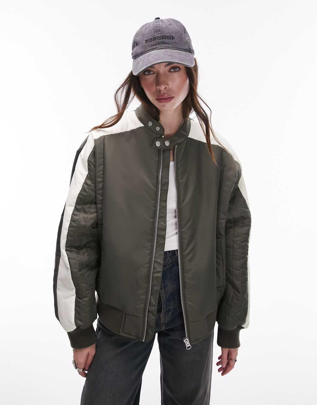 Topshop nylon moto bomber jacket product image