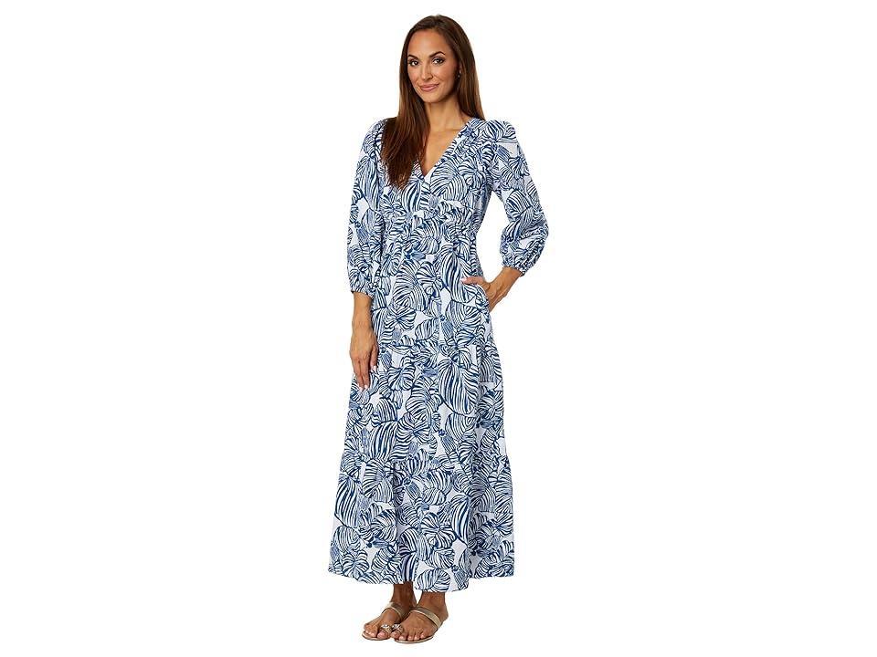 Lilly Pulitzer Deacon 3/4 Sleeve V-Neck (Aegean Navy Beach Path) Women's Dress Product Image