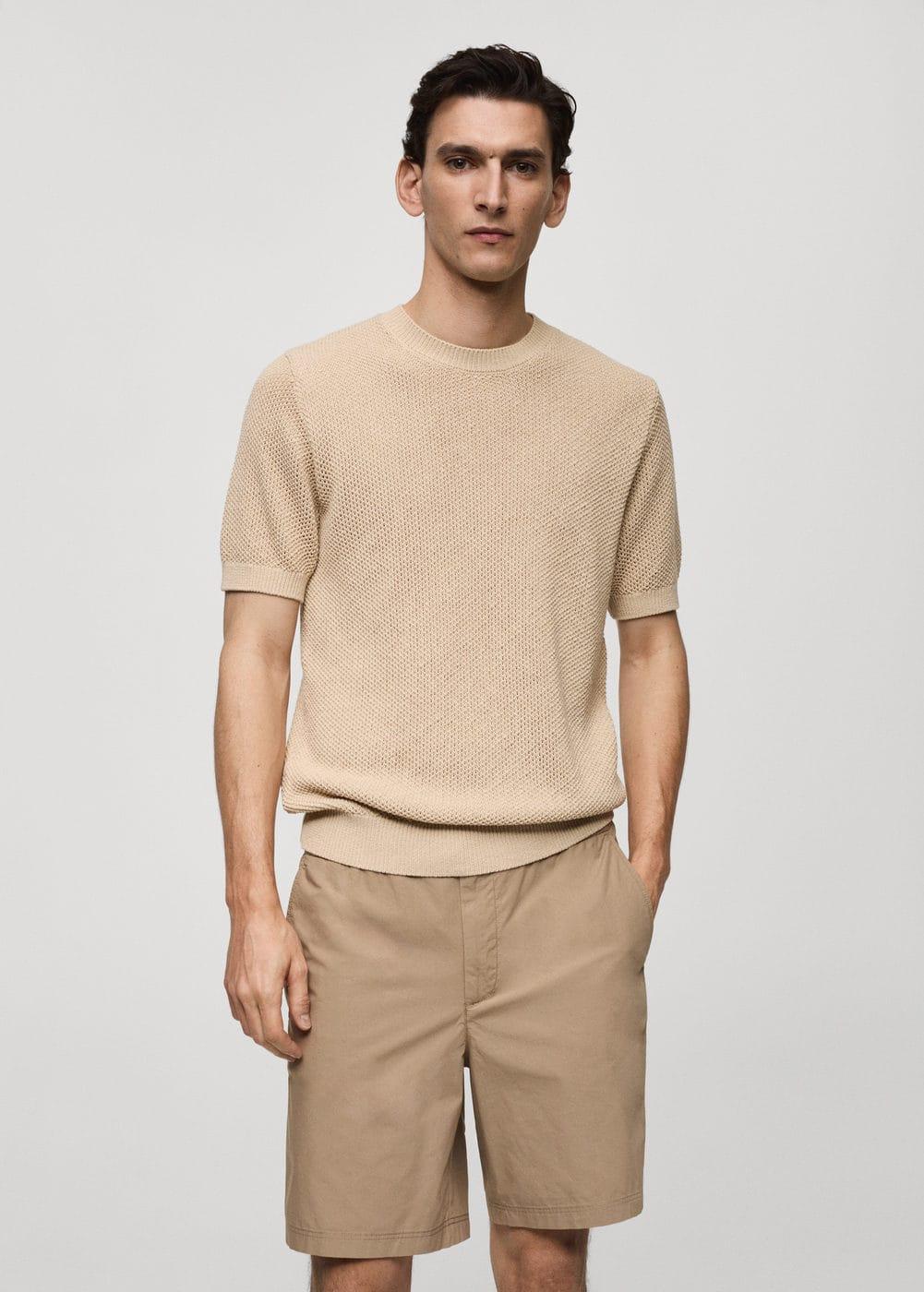 MANGO MAN - Structured cotton knit t-shirt beigeMen Product Image