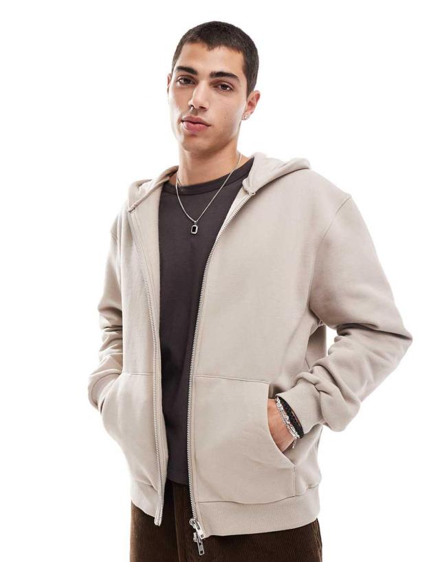 ASOS DESIGN premium heavyweight oversized zip up hoodie 400gsm in beige Product Image