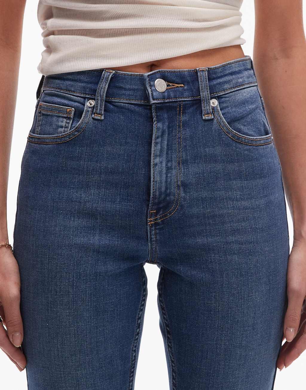 Topshop high rise Jamie flare jeans in mid blue Product Image