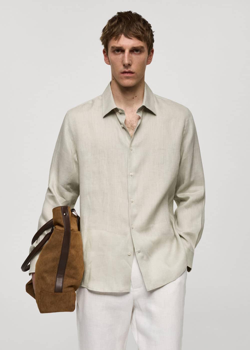 MANGO MAN - 100% linen regular-fit shirt aqua greenMen Product Image