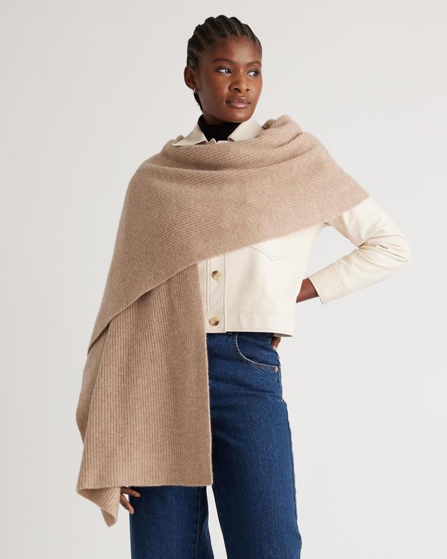 Womens Mongolian Cashmere Ribbed Wrap in Oatmeal by Quince Product Image