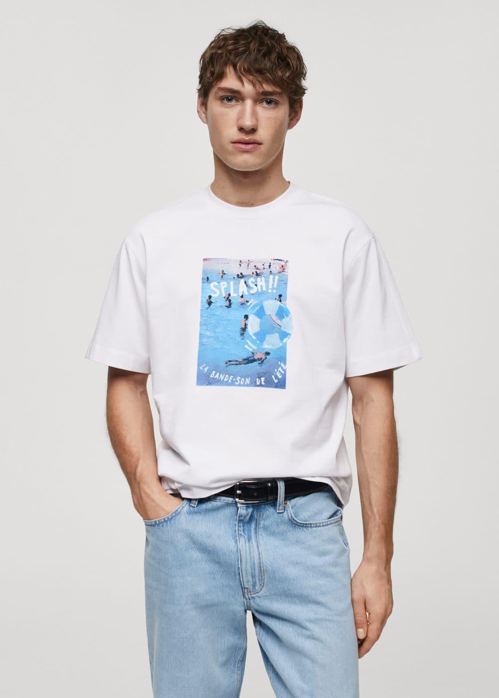 MANGO MAN - Cotton T-shirt printed with drawing whiteMen Product Image