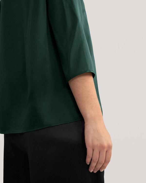 3/4 Sleeve Boat Neck Silk Blouse Product Image