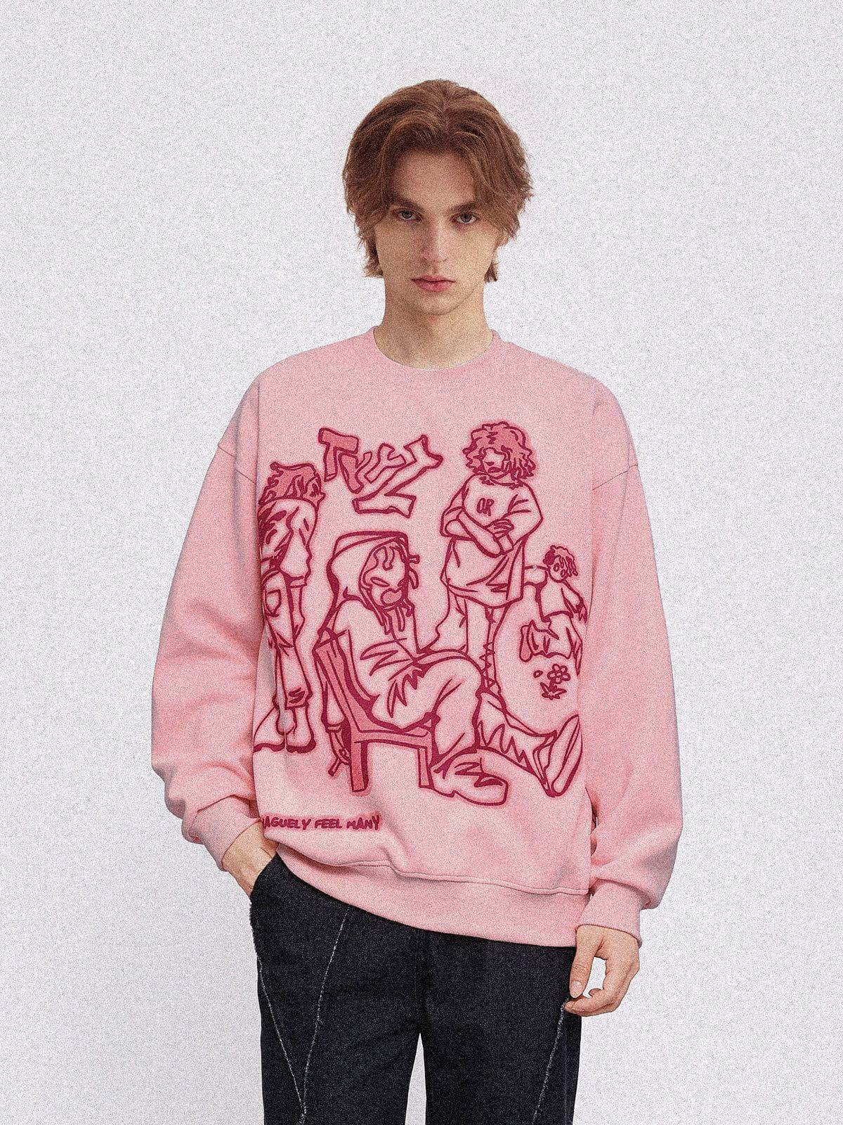 Aelfric Eden Cartoon Line Character Print Sweatshirt Product Image