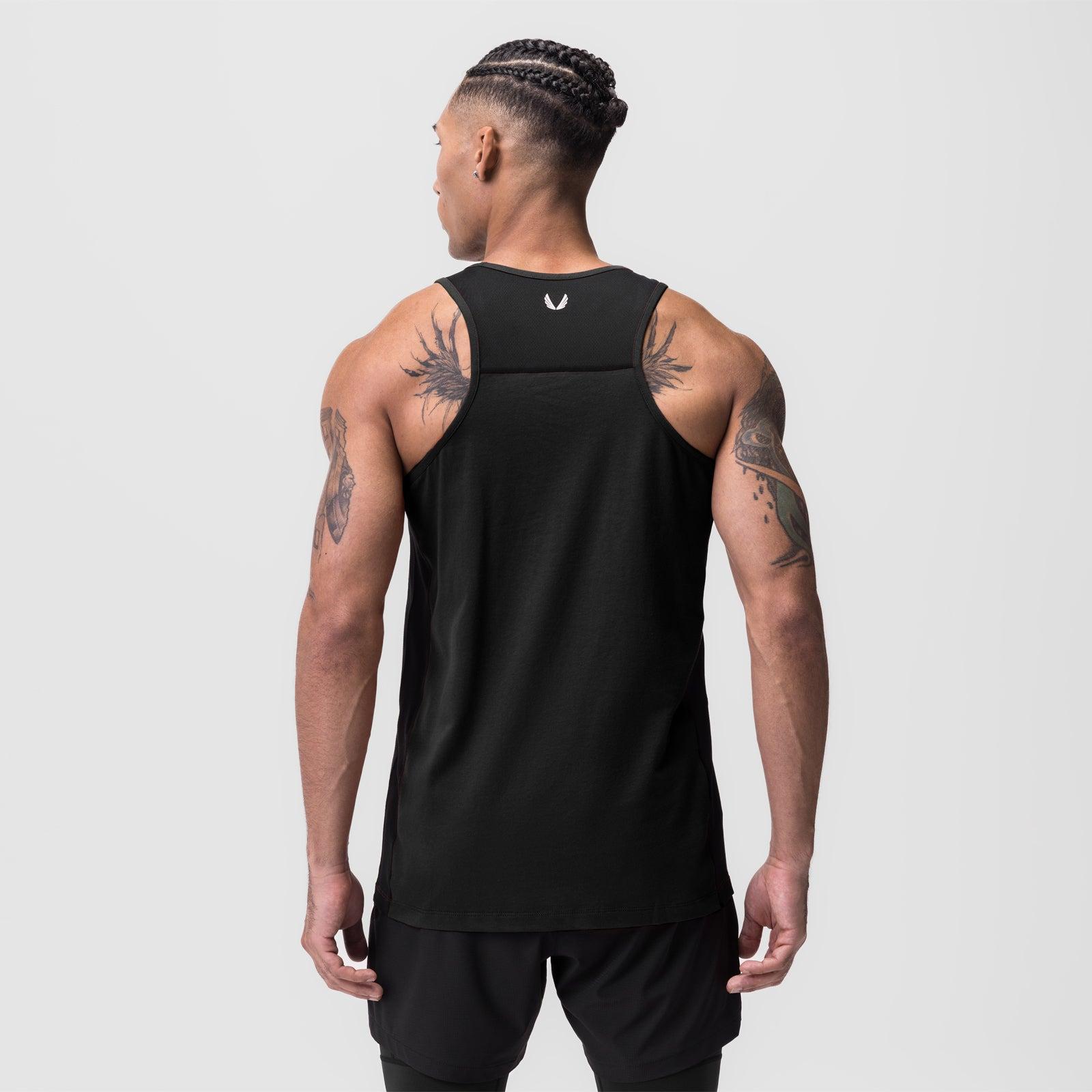 0809. Supima® Mesh Panel Training Singlet  - Black Product Image