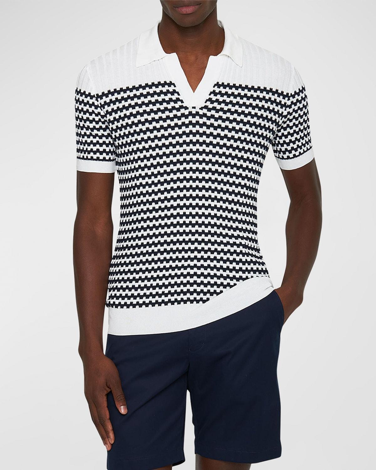 Mens Canet Textured Stripe Organic Cotton Polo Shirt Product Image