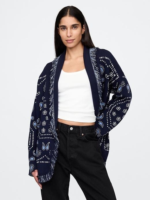 Oversized Fringe Shawl Cardigan Product Image