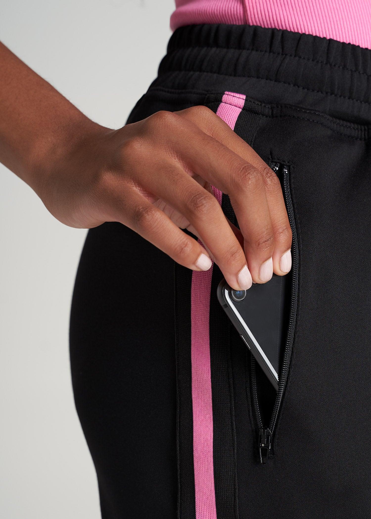 Women's Tall Athletic Stripe Pants in Black & Pink Female Product Image