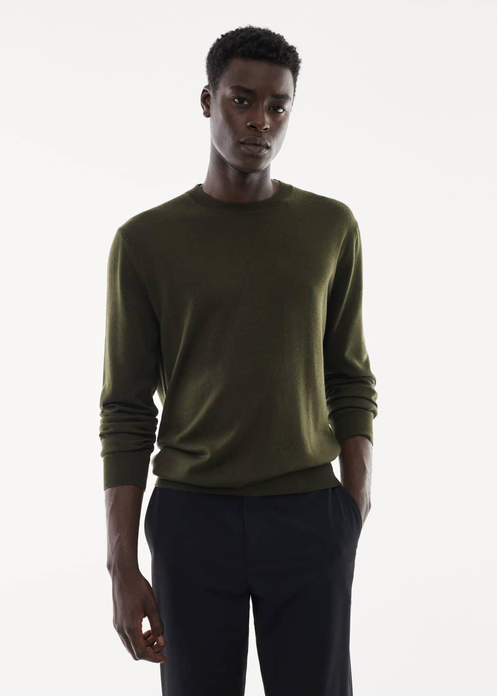 MANGO MAN - Merino wool washable sweater olive greenMen Product Image